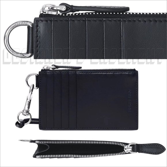 BURBERRY black calf Leather w​hite Slogan Print Card Case on Lanyard sling NWT - Picture 5 of 8